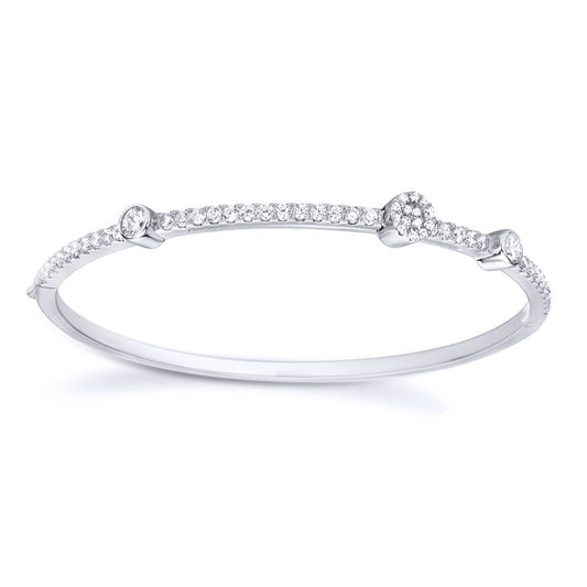 Sterling Silver  CZ Simple and Elegant One-Piece Bangle - RE29214