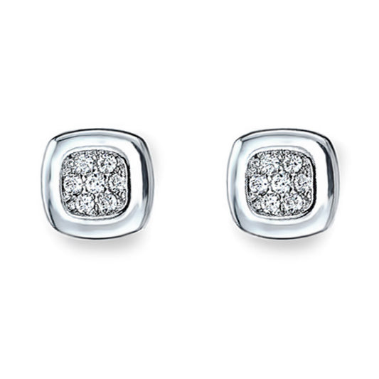 Sterling Silver  CZ Squared Circle Stud Earrings - RE31524CZ