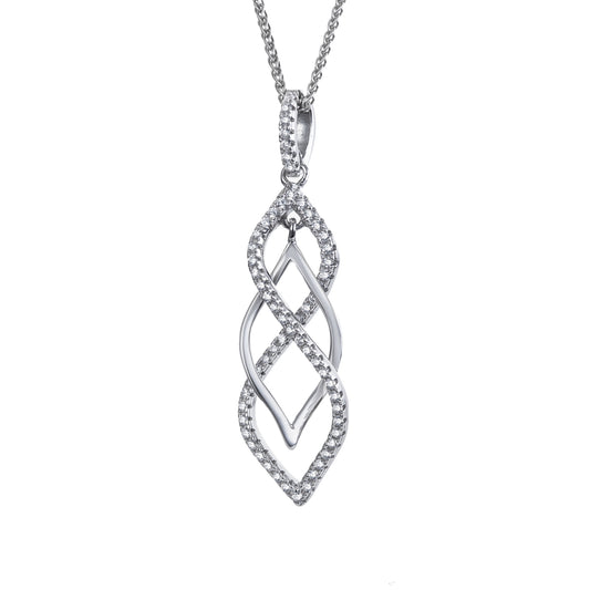 Sterling Silver  CZ Twisted Infinity Teardrop Necklace 16>18 inch - RE38134