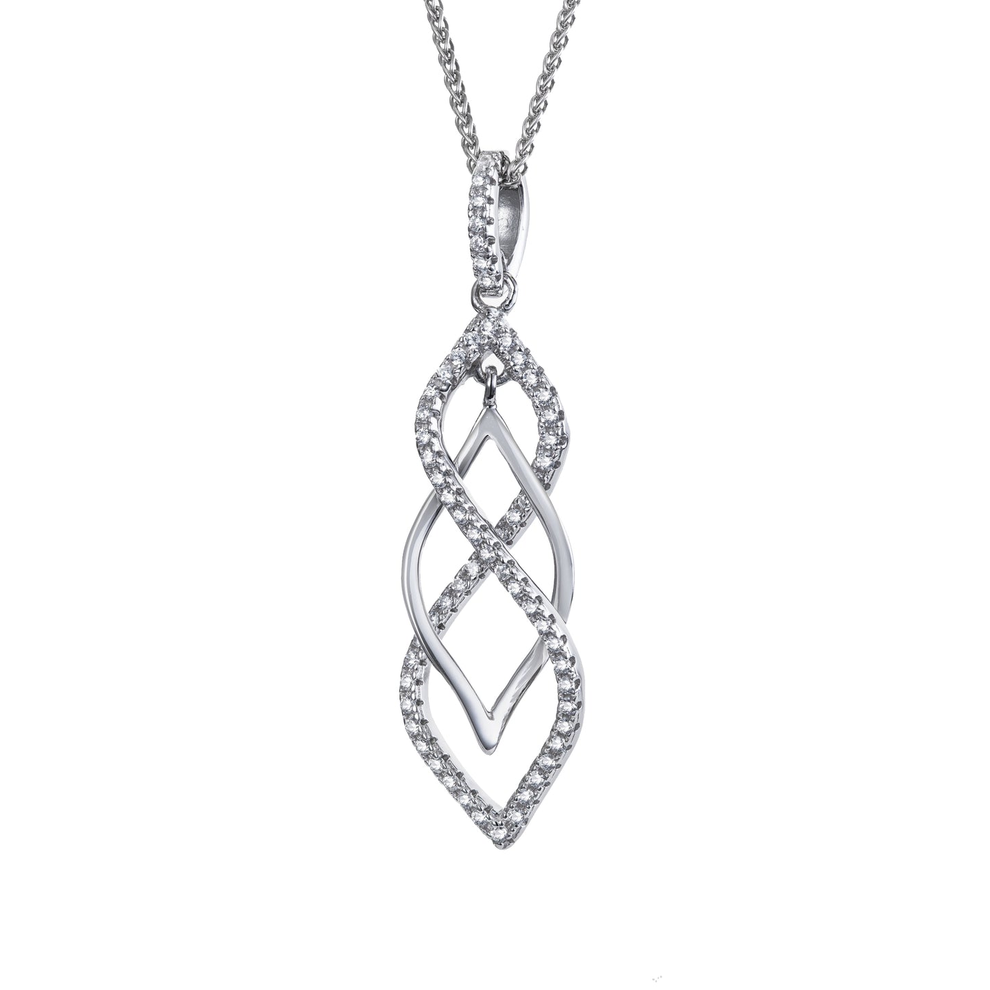 Sterling Silver  CZ Twisted Infinity Teardrop Necklace 16>18 inch - RE38134