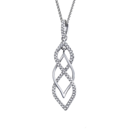 Sterling Silver  CZ Twisted Infinity Teardrop Necklace 16>18 inch - RE38134