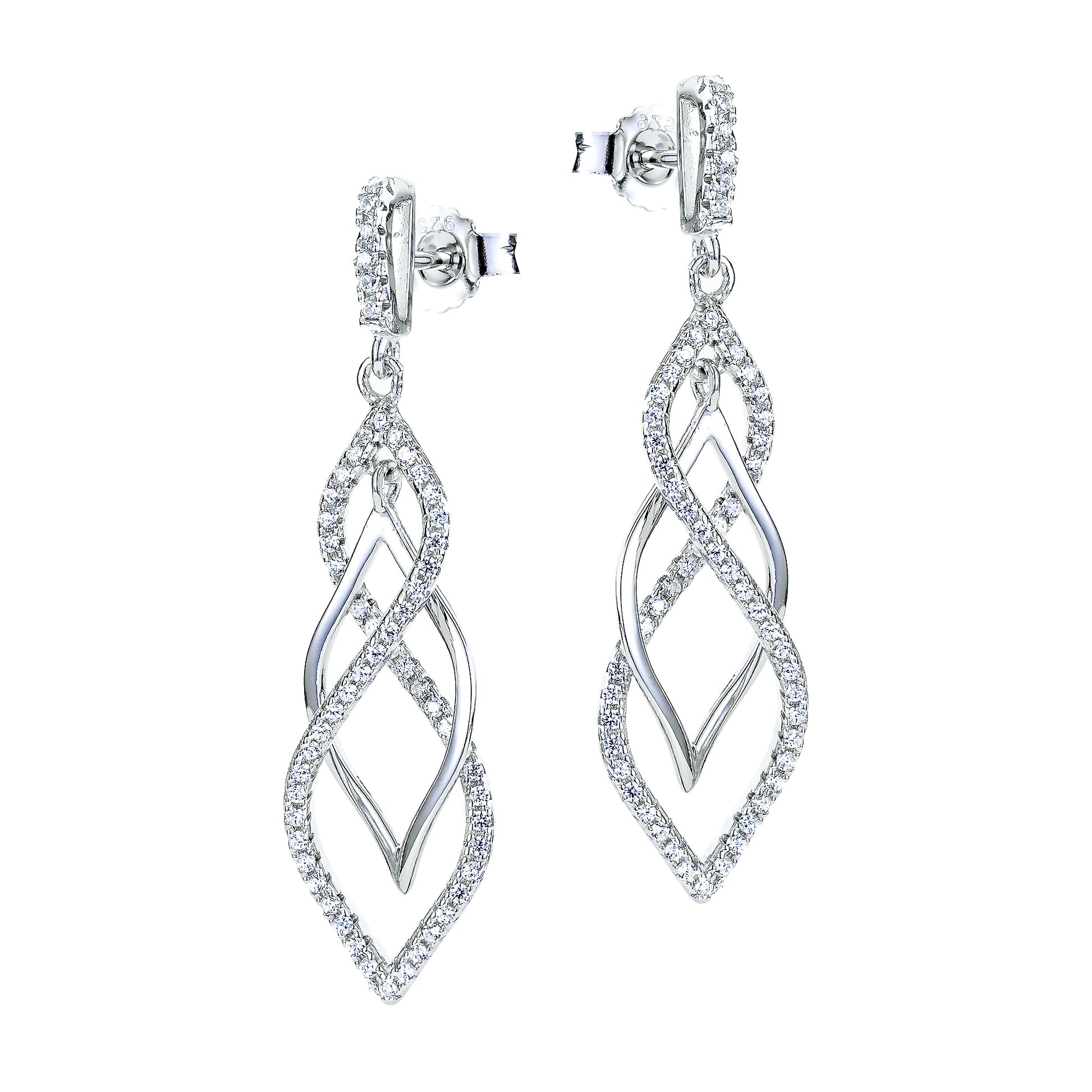 Sterling Silver  CZ Twisted Infinity Teardrop Drop Earrings - RE39644