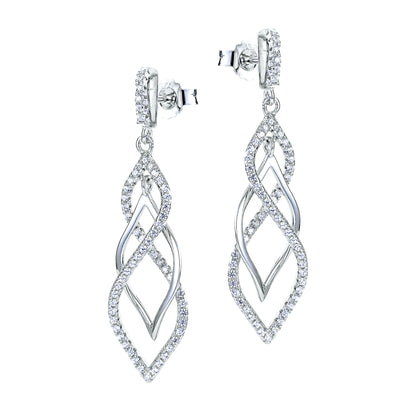 Sterling Silver  CZ Twisted Infinity Teardrop Drop Earrings - RE39644