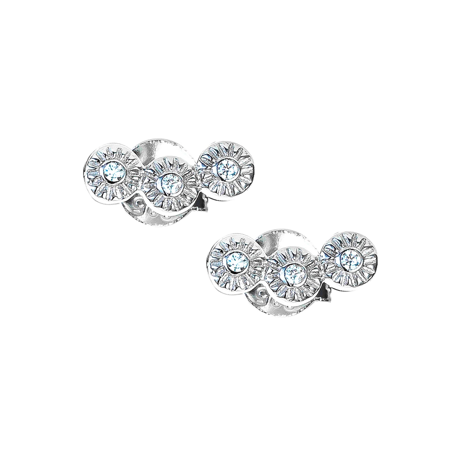 Sterling Silver  CZ Trilogy Illusion Set Stud Earrings - RE40124