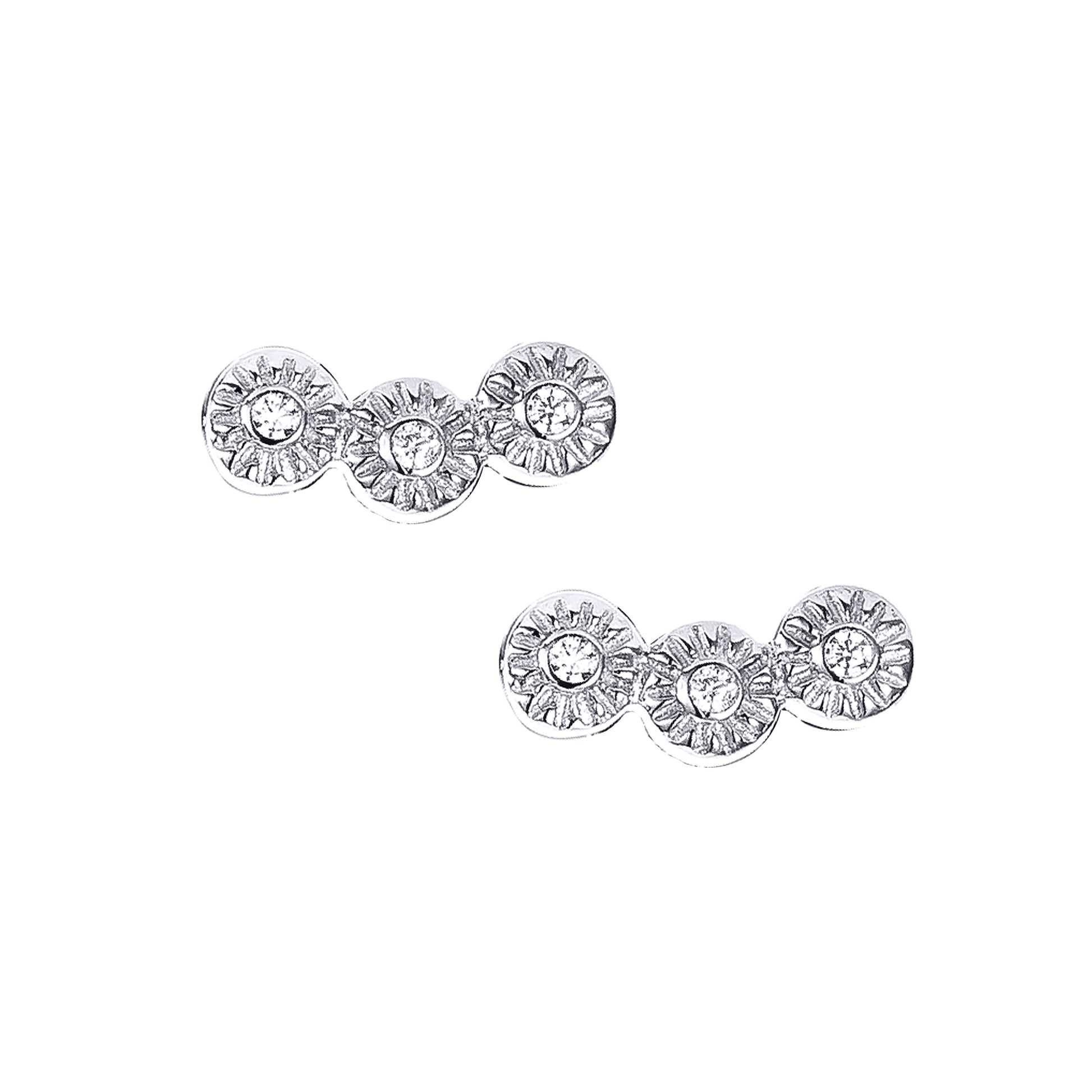 Sterling Silver  CZ Trilogy Illusion Set Stud Earrings - RE40124