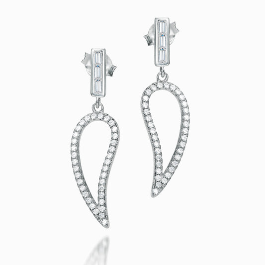 Sterling Silver  CZ Minimalist Angel Wings Drop Earrings - RE40134