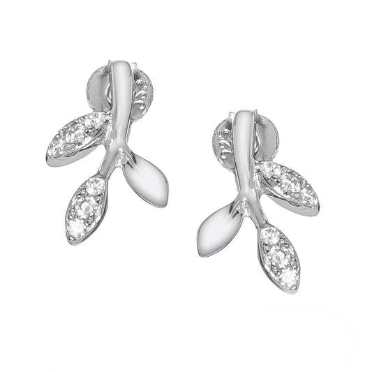 Sterling Silver  CZ Olive Branch Stud Earrings - RE42004