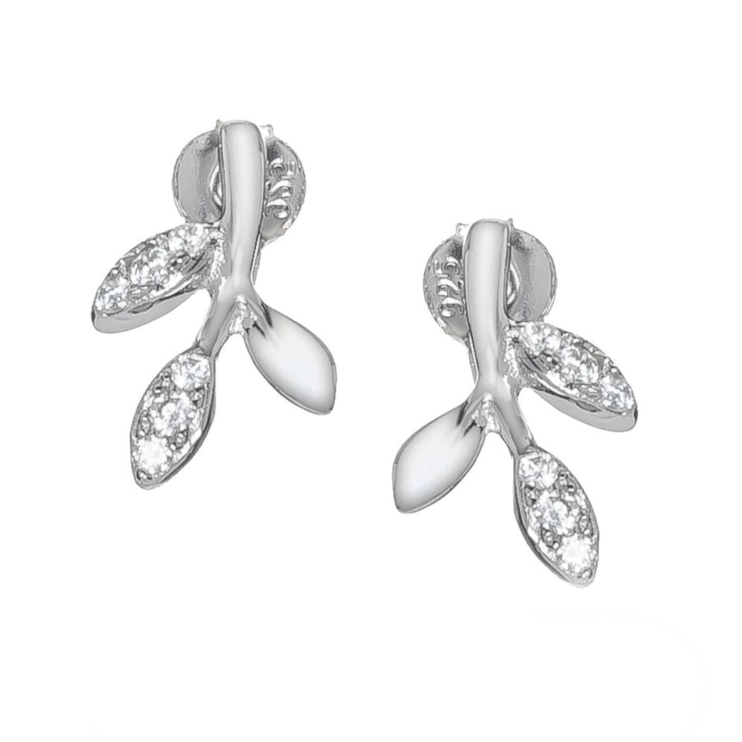 Sterling Silver  CZ Olive Branch Stud Earrings - RE42004