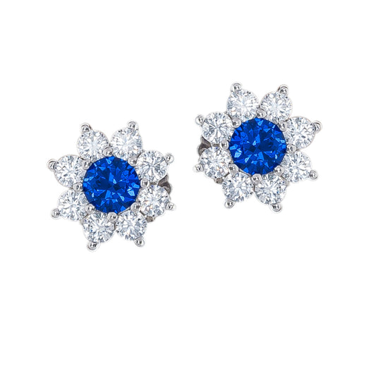 Sterling Silver  Blue CZ Classic Royal Cluster Stud Earrings - RE42094SP