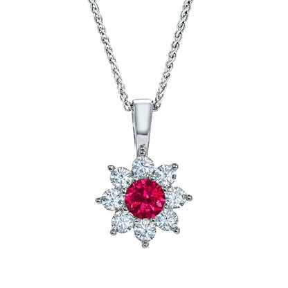 Sterling Silver  Red CZ Classic Royal Cluster Necklace 16>18 inch - RE42104RB