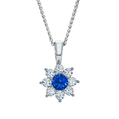 Sterling Silver  Blue CZ Classic Royal Cluster Necklace 16>18 inch - RE42104SP