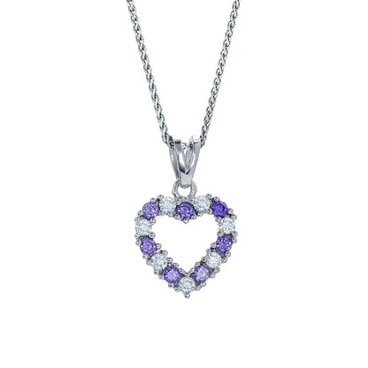 Sterling Silver  Purple CZ Eternity Love Heart Necklace 16>18 inch - RE42154AM