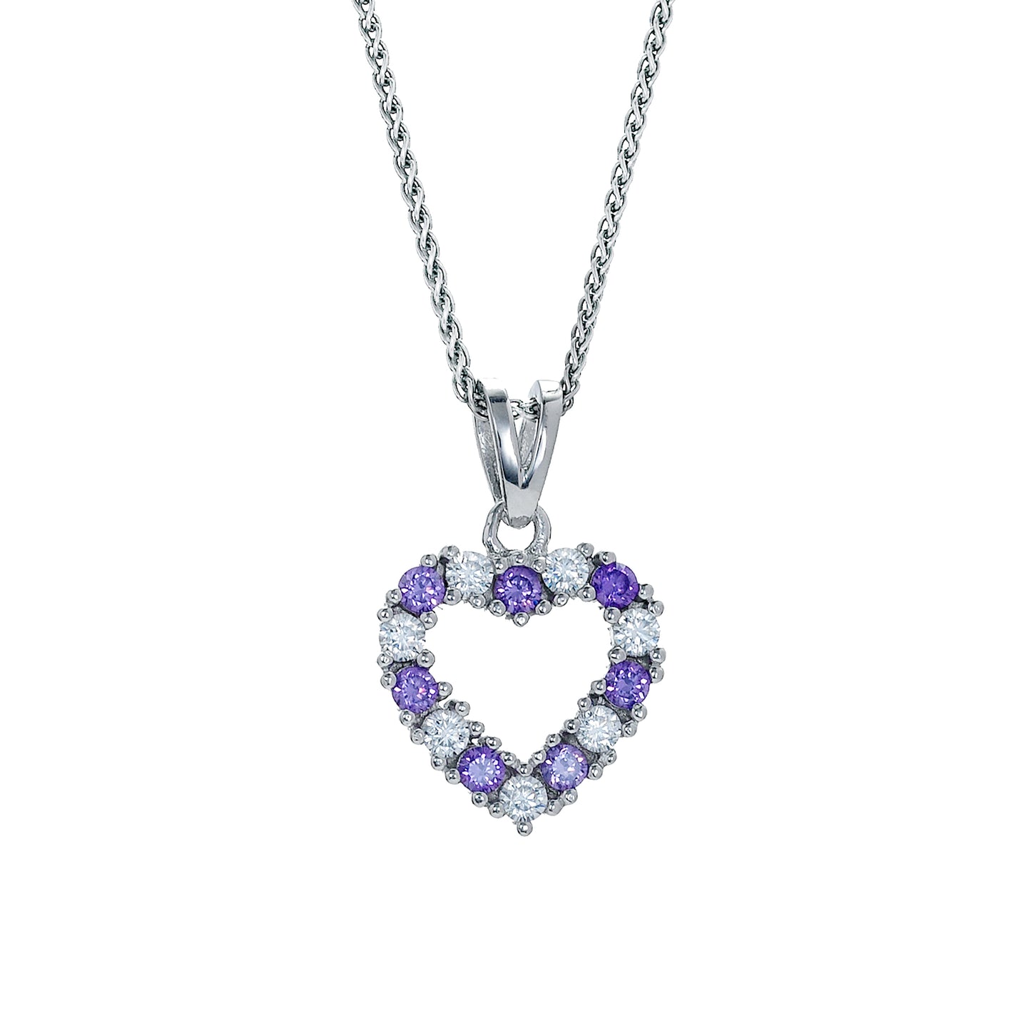 Sterling Silver  Purple CZ Eternity Love Heart Necklace 16>18 inch - RE42154AM