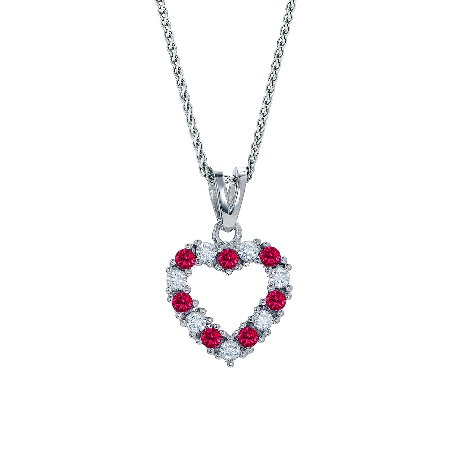 Sterling Silver  Red CZ Eternity Love Heart Necklace 16>18 inch - RE42154RB