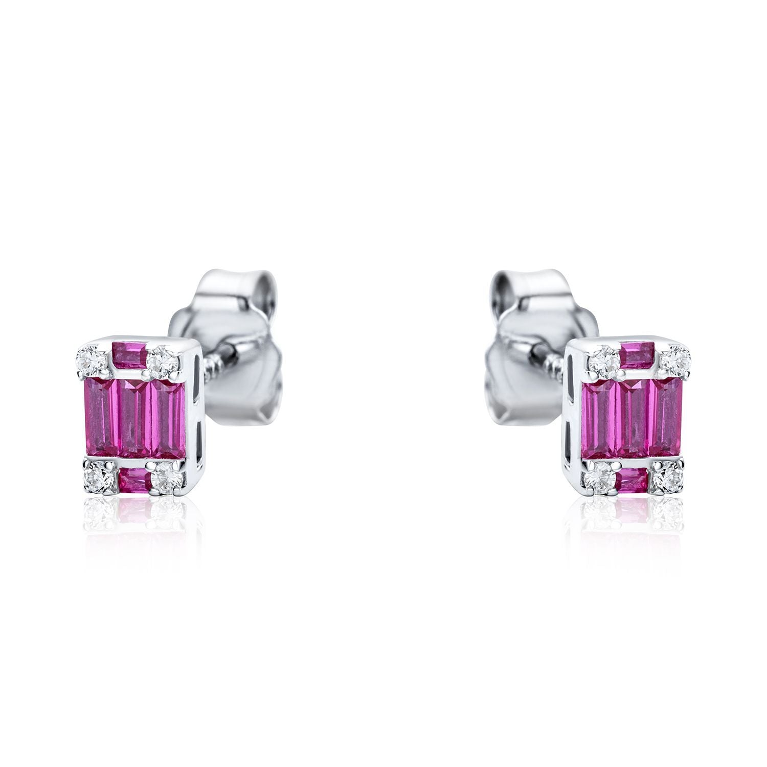Sterling Silver  Red CZ Illusion Solitaire Cluster Stud Earrings - RE42794RB