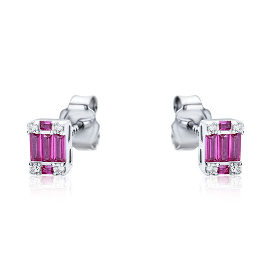 Sterling Silver  Red CZ Illusion Solitaire Cluster Stud Earrings - RE42794RB