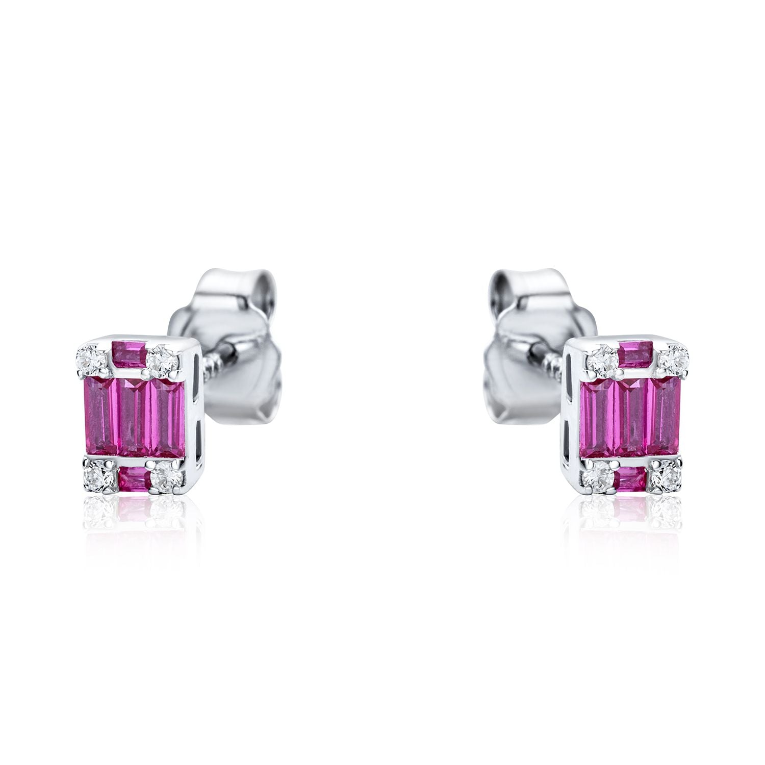 Sterling Silver  Red CZ Illusion Solitaire Cluster Stud Earrings - RE42794RB