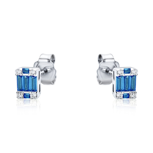 Sterling Silver  Blue CZ Illusion Solitaire Cluster Stud Earrings - RE42794SP