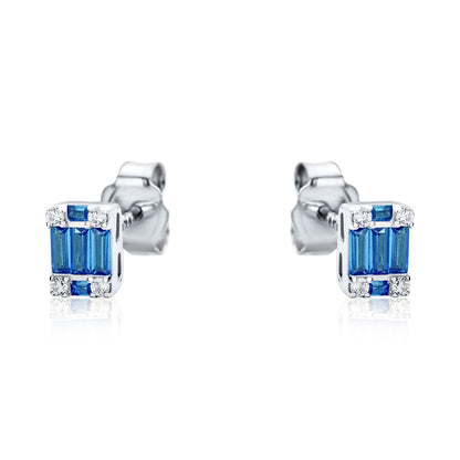 Sterling Silver  Blue CZ Illusion Solitaire Cluster Stud Earrings - RE42794SP