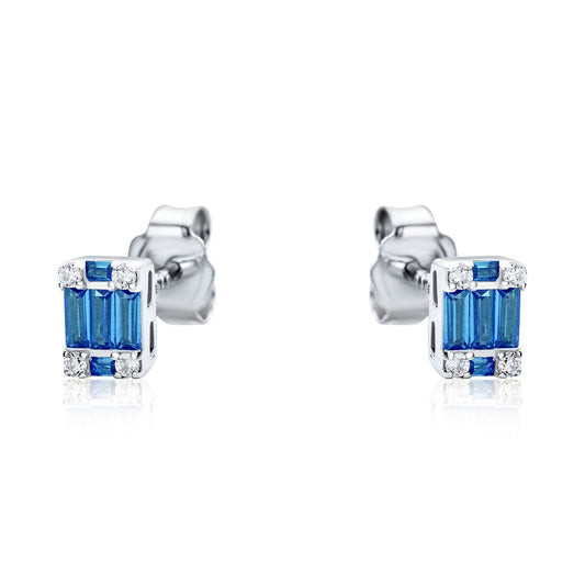 Sterling Silver  Blue CZ Illusion Solitaire Cluster Stud Earrings - RE42794SP