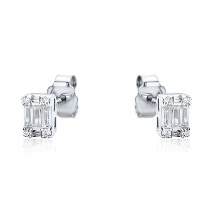 Sterling Silver  CZ Illusion Solitaire Cluster Stud Earrings - RE42794