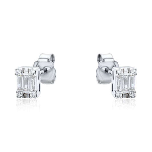 Sterling Silver  CZ Illusion Solitaire Cluster Stud Earrings - RE42794