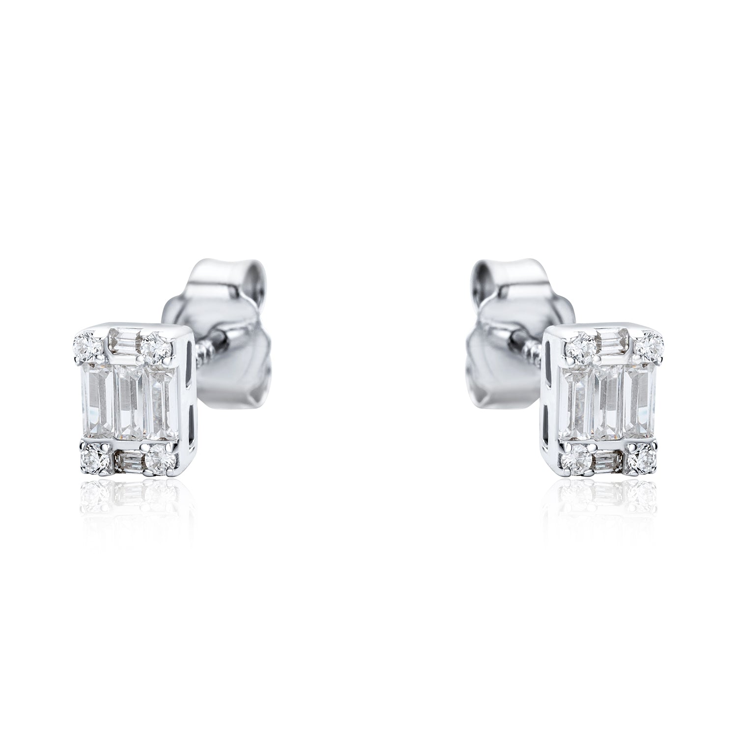 Sterling Silver  CZ Illusion Solitaire Cluster Stud Earrings - RE42794