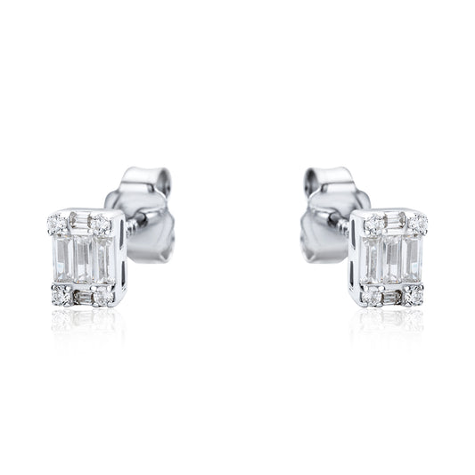 Sterling Silver  CZ Illusion Solitaire Cluster Stud Earrings - RE42794