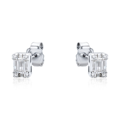 Sterling Silver  CZ Illusion Solitaire Cluster Stud Earrings - RE42794