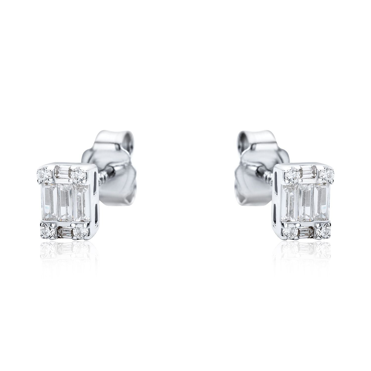 Sterling Silver  CZ Illusion Solitaire Cluster Stud Earrings - RE42794