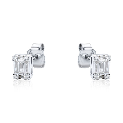 Sterling Silver  CZ Illusion Solitaire Cluster Stud Earrings - RE42794