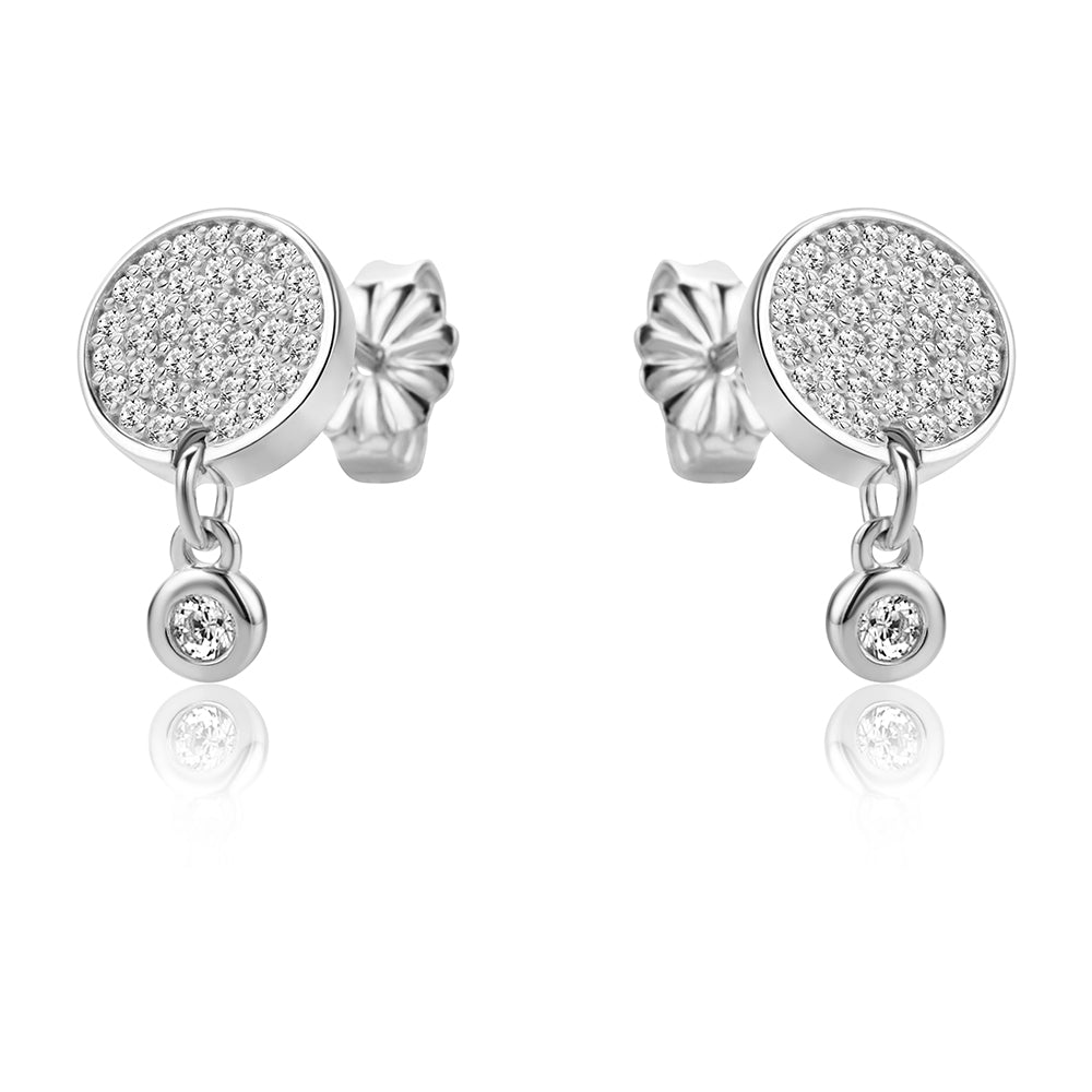 Sterling Silver  CZ Disc Cluster Solitaire Drop Earrings - RE44854