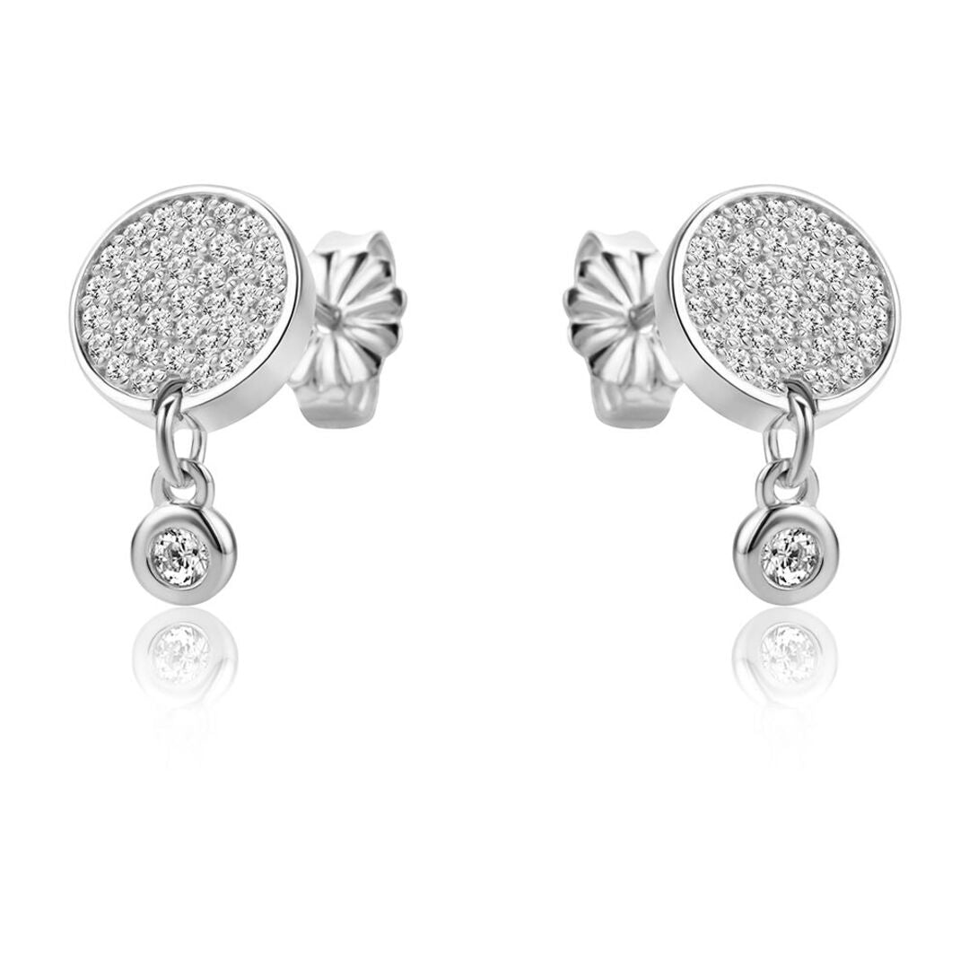 Sterling Silver  CZ Disc Cluster Solitaire Drop Earrings - RE44854