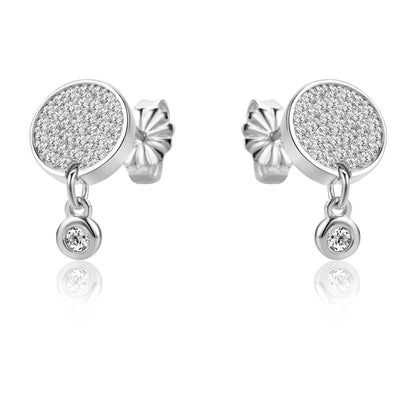 Sterling Silver  CZ Disc Cluster Solitaire Drop Earrings - RE44854