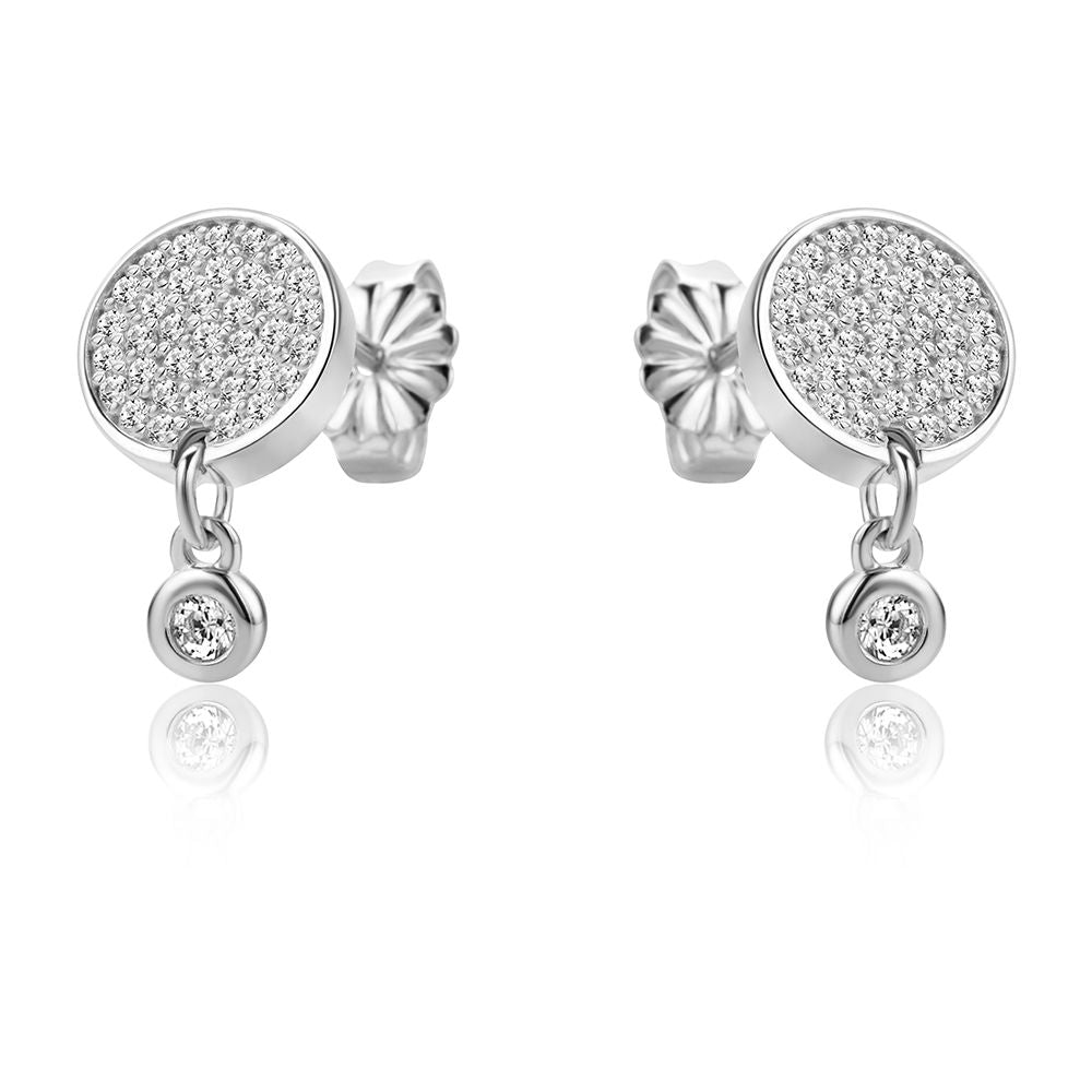 Sterling Silver  CZ Disc Cluster Solitaire Drop Earrings - RE44854