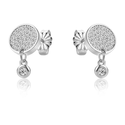 Sterling Silver  CZ Disc Cluster Solitaire Drop Earrings - RE44854