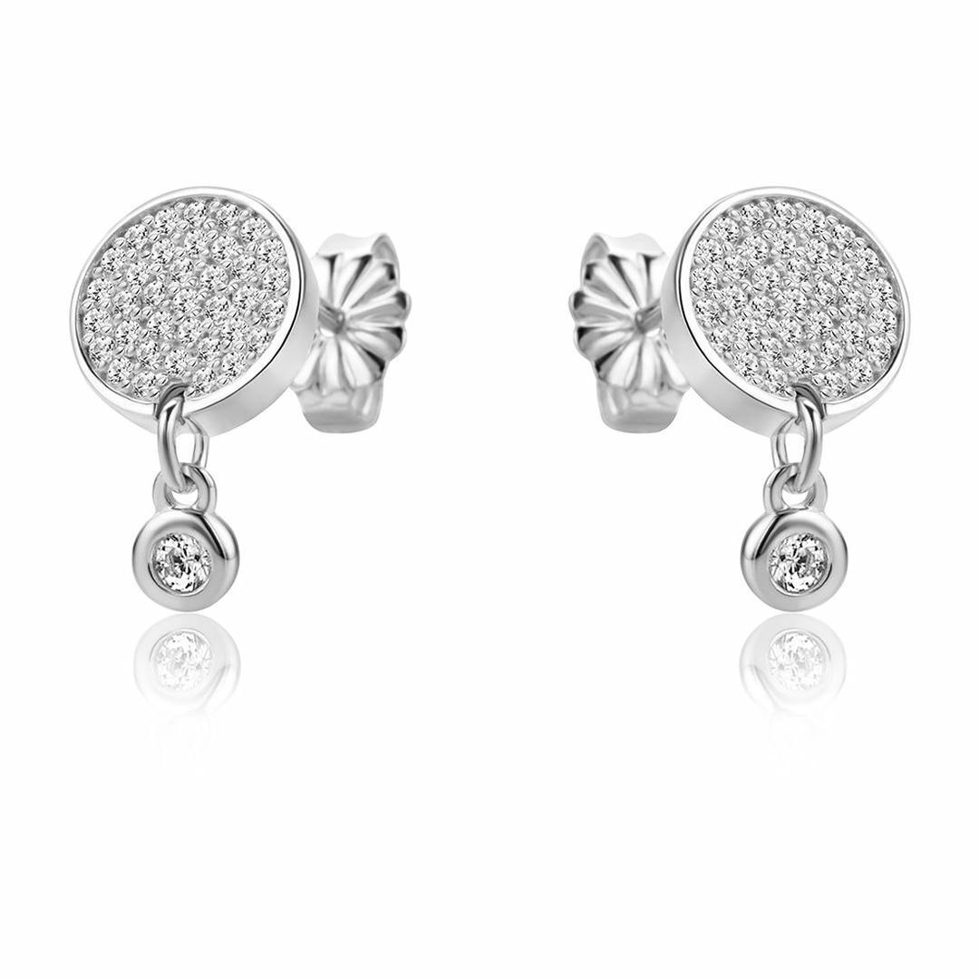 Sterling Silver  CZ Disc Cluster Solitaire Drop Earrings - RE44854