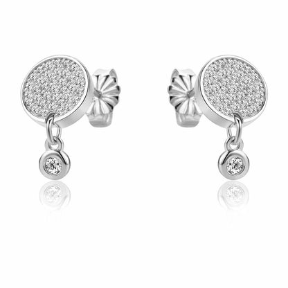Sterling Silver  CZ Disc Cluster Solitaire Drop Earrings - RE44854