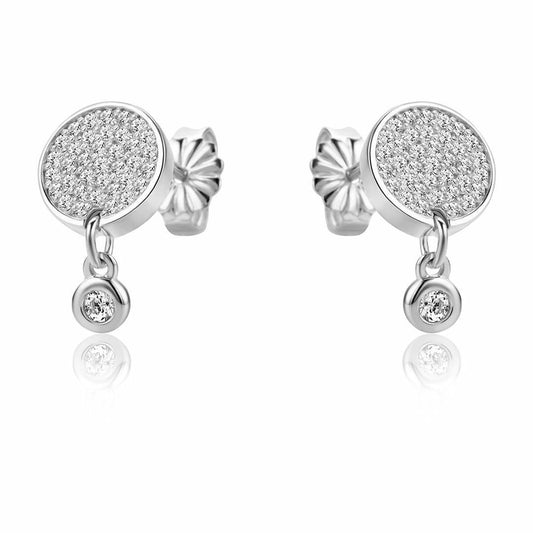 Sterling Silver  CZ Disc Cluster Solitaire Drop Earrings - RE44854