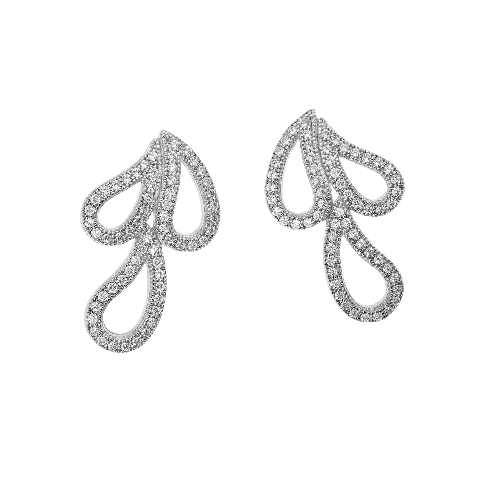 Silver  CZ Squirt Emoji Rain Droplets Water Splash Drop Earrings - RE4644