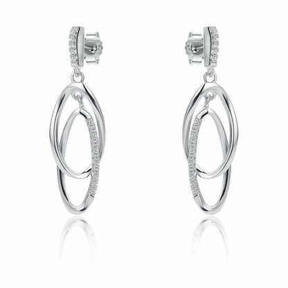 Sterling Silver  CZ Interlocked Oval link Drop Earrings - RE46534
