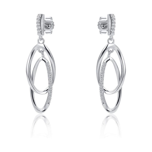 Sterling Silver  CZ Interlocked Oval link Drop Earrings - RE46534