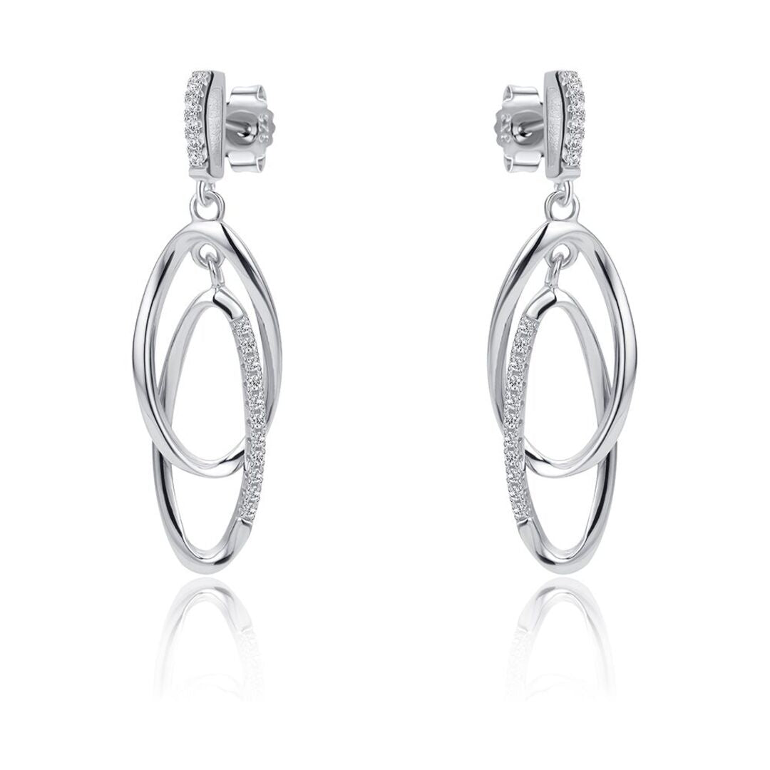 Sterling Silver  CZ Interlocked Oval link Drop Earrings - RE46534