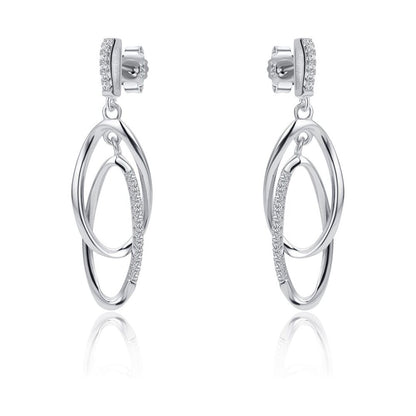 Sterling Silver  CZ Interlocked Oval link Drop Earrings - RE46534