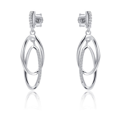 Sterling Silver  CZ Interlocked Oval link Drop Earrings - RE46534