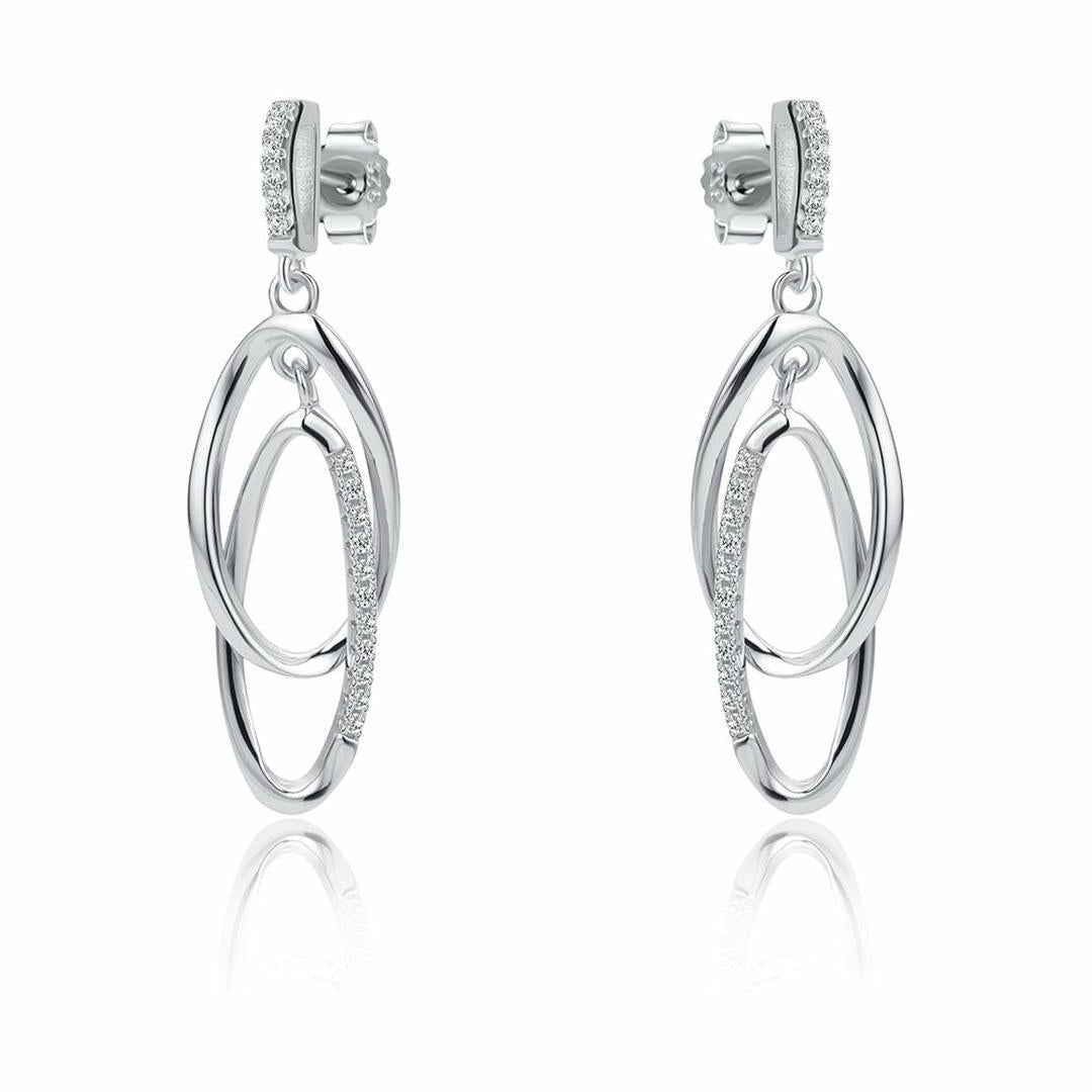 Sterling Silver  CZ Interlocked Oval link Drop Earrings - RE46534