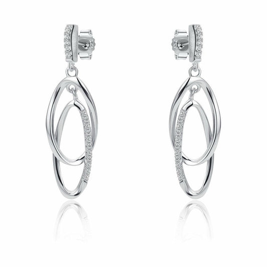 Sterling Silver  CZ Interlocked Oval link Drop Earrings - RE46534