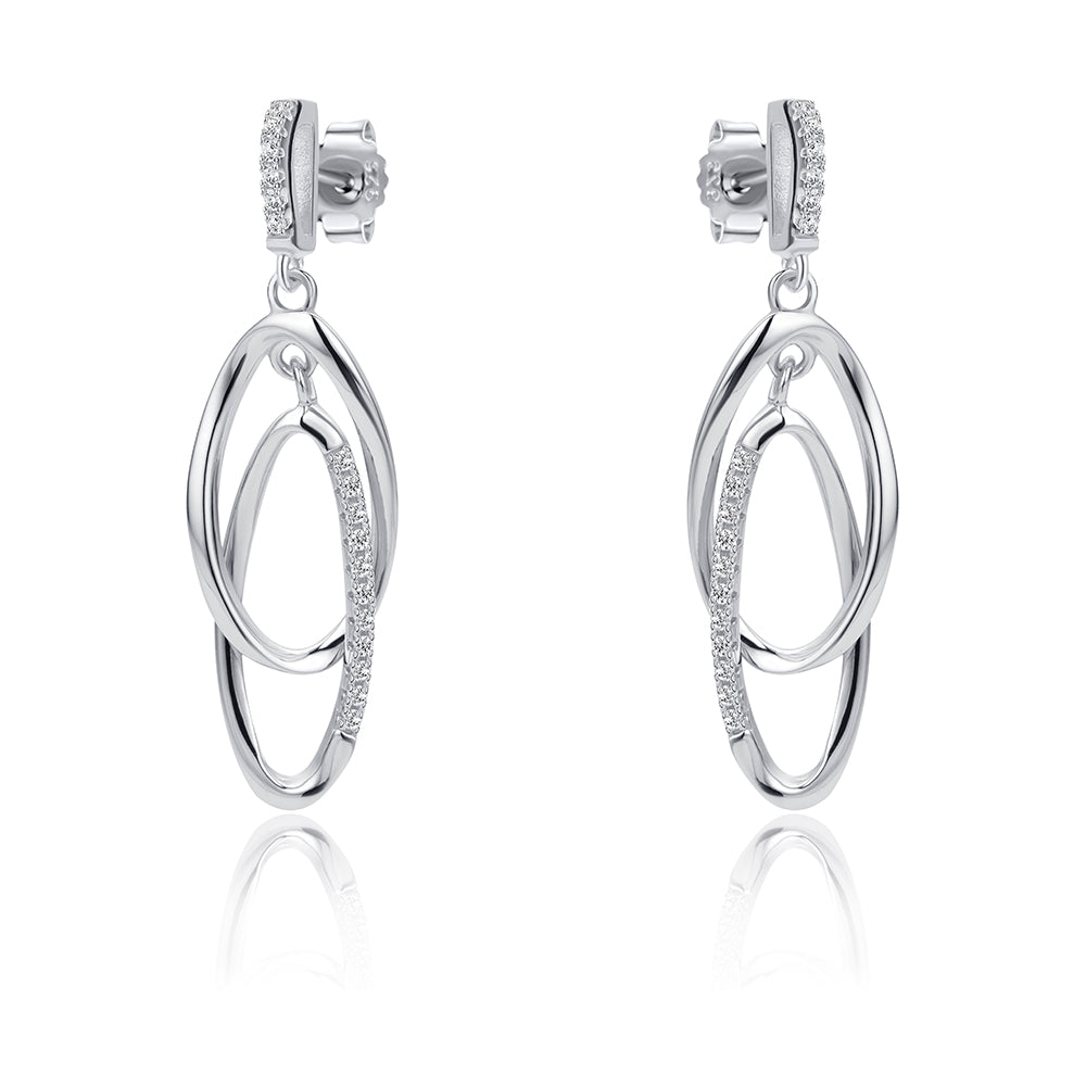 Sterling Silver  CZ Interlocked Oval link Drop Earrings - RE46534