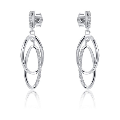 Sterling Silver  CZ Interlocked Oval link Drop Earrings - RE46534