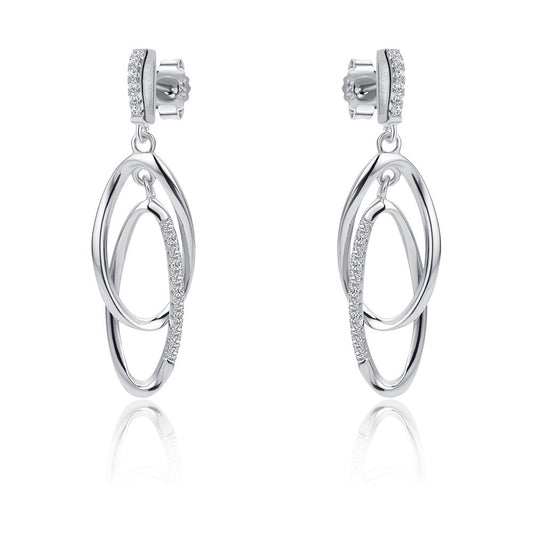 Sterling Silver  CZ Interlocked Oval link Drop Earrings - RE46534